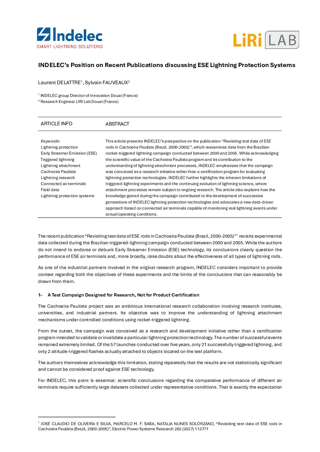 Lightning Protection, Scientific Evidence and Lightning Research